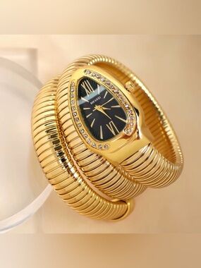 Serpenti Gold Coil Wrap Bracelet Watch with Black Dial